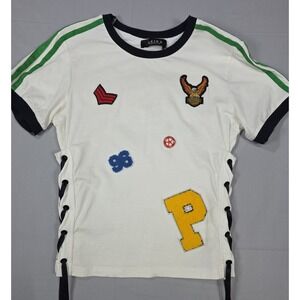 Akira Patch For Days Baby Tee Medium Lace Up Graphic Varsity Streetwear Y2K